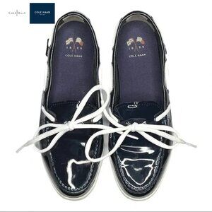 Women’s Cole Haan Nantucket Navy Patent Leather Boat Shoes, Sz 7 1/2, EUC